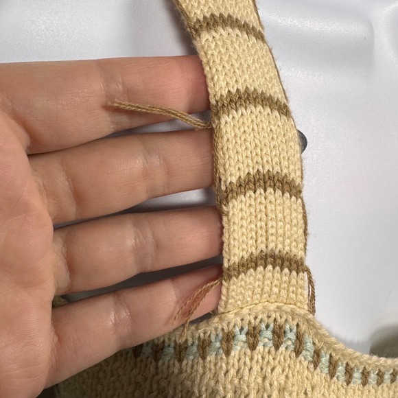 Knit Cropped Tank Striped S Boho Festival Summer Sheer Beach Clean Girl Beige - Picture 4 of 9